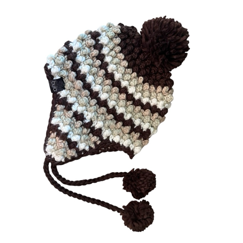 Hula Brown and Tan Ear Flap Pom-Pom Winter Hat